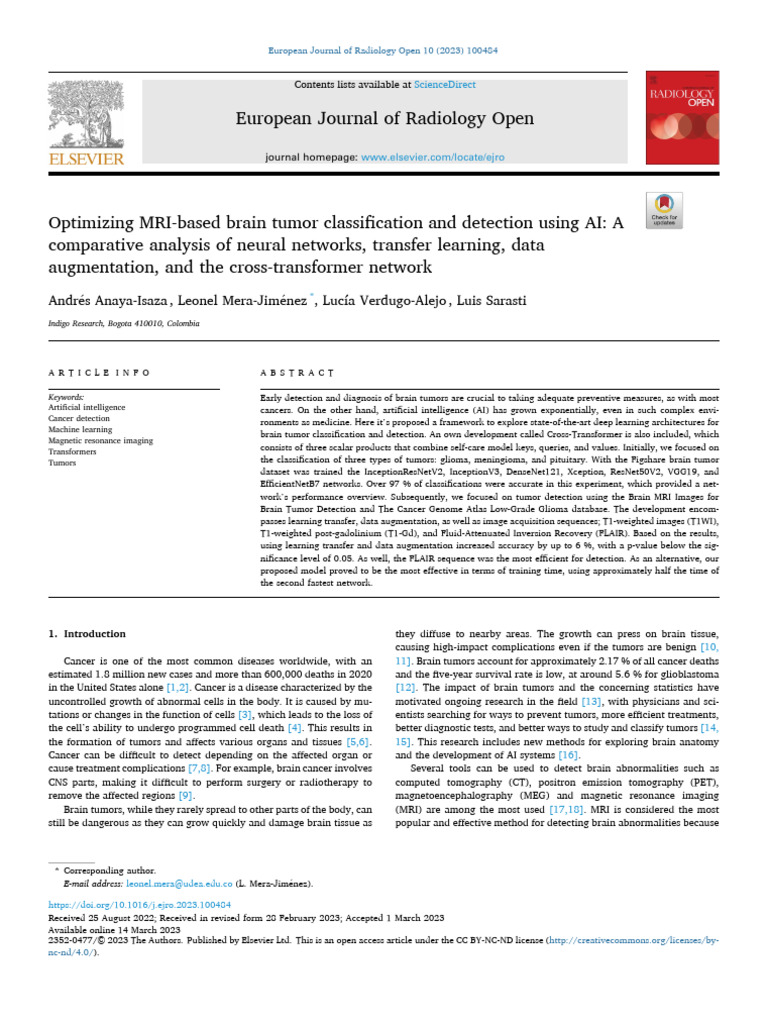 AI in MRI Brain Tumor Detection | PDF | Sensitivity And Specificity ...