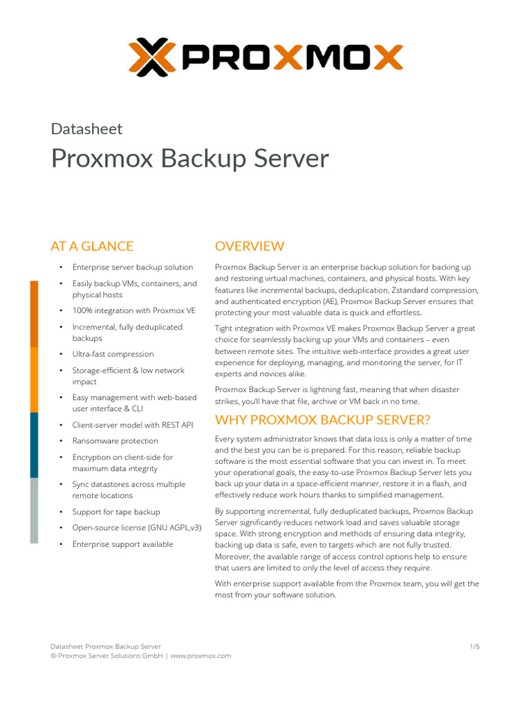 Proxmox Backup Server Overview | PDF | Backup | Virtual Machine