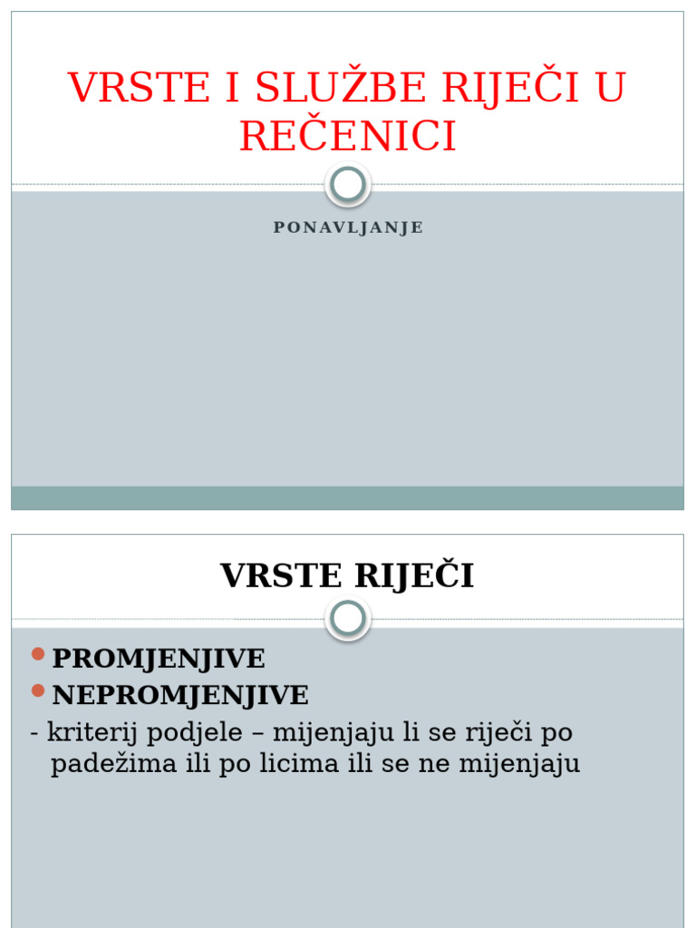 Vrste I Sluzbe Rijeci U Recenici BT 2 | PDF