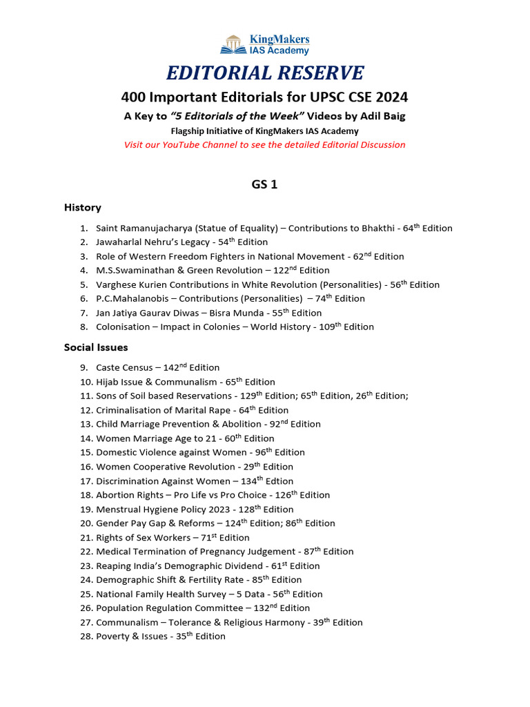 400 Editorials for UPSC CSE 2024 | PDF | Climate Change
