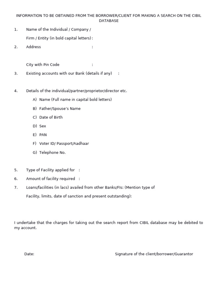 CIBIL Search Information Requirements | PDF