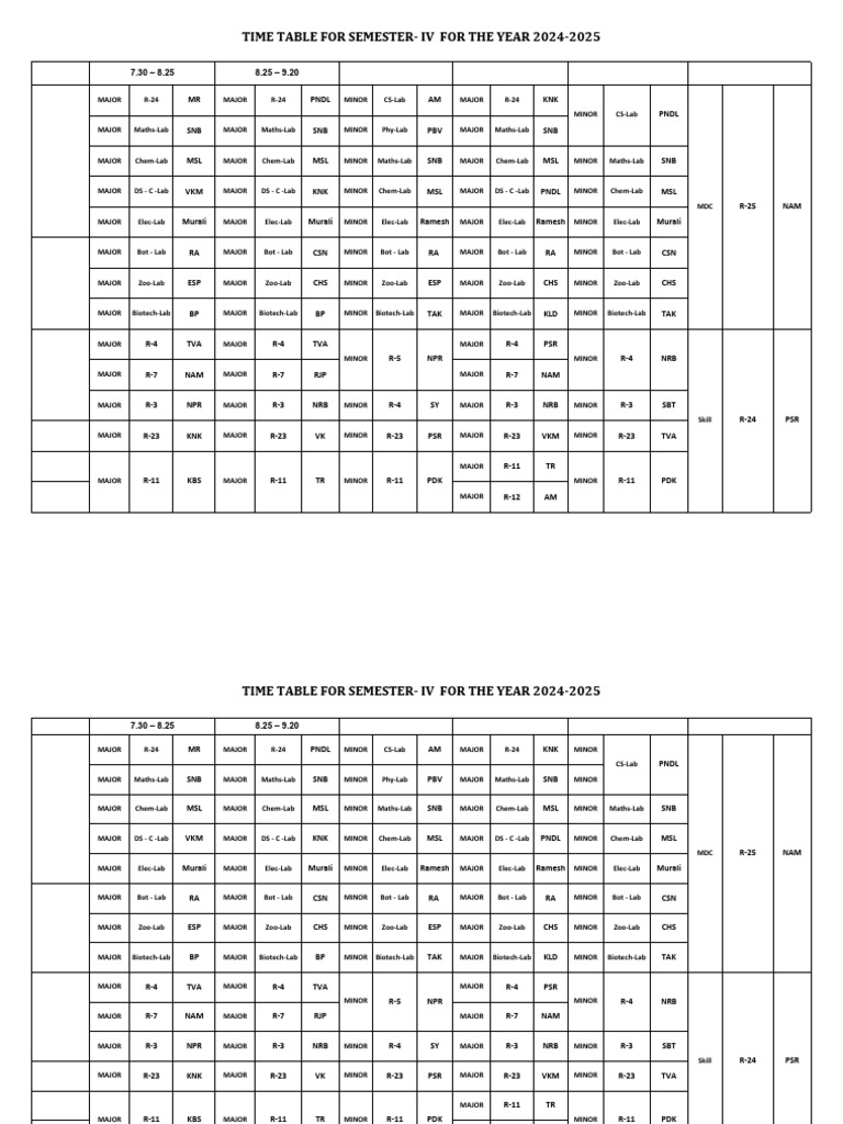 Time table for semester iv pdf