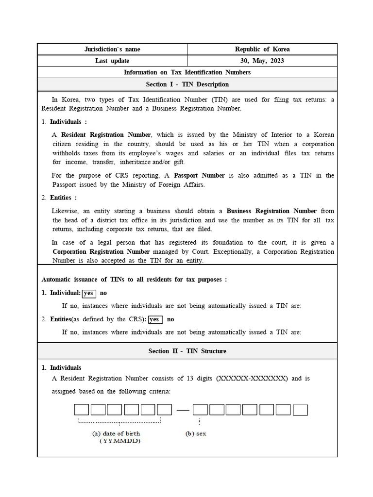 Korea-TIN | PDF | Identity Document | Taxes
