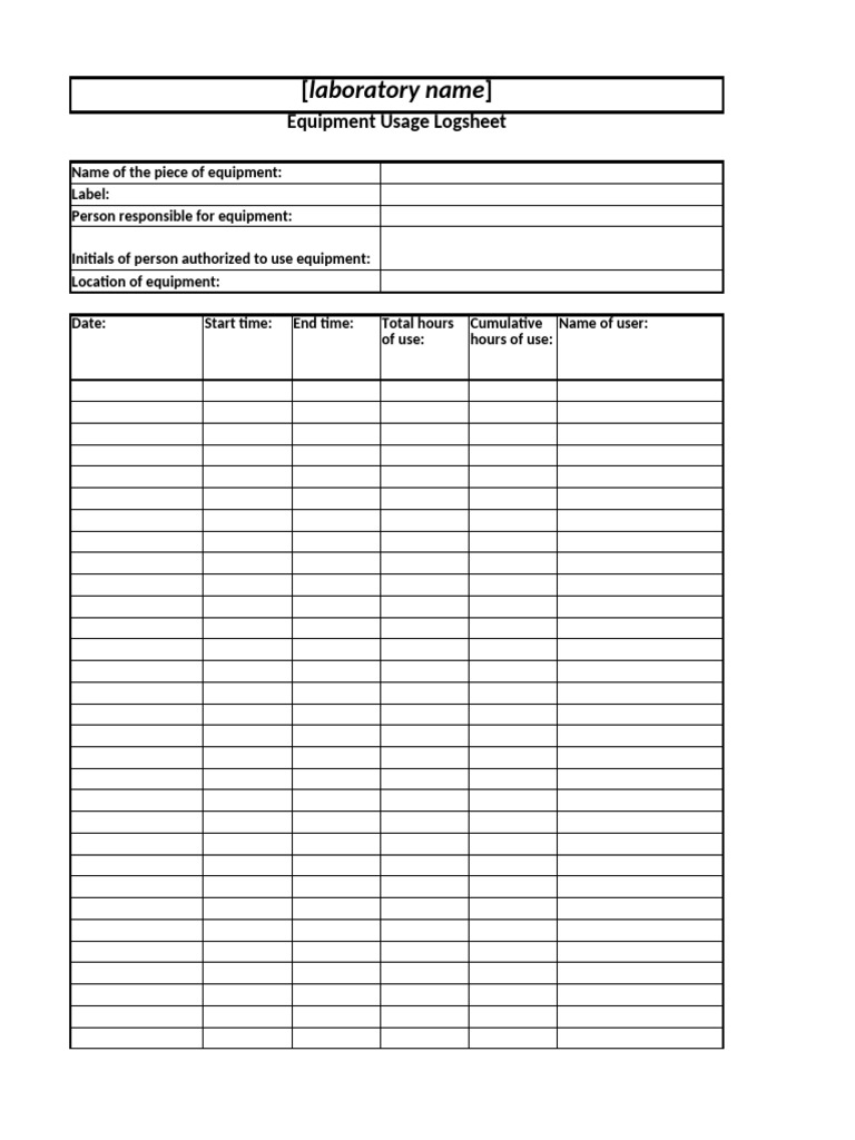 Equipment Usage Logsheet Template | PDF