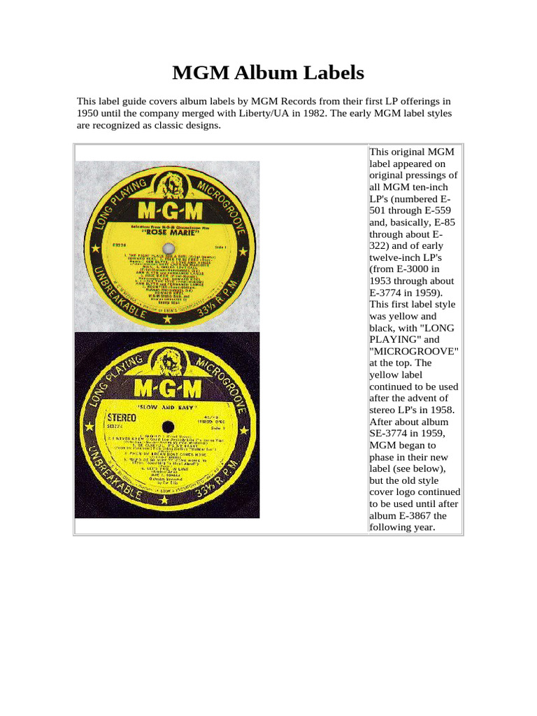 MGM Records Label History | PDF | Music Industry | Sound Recording
