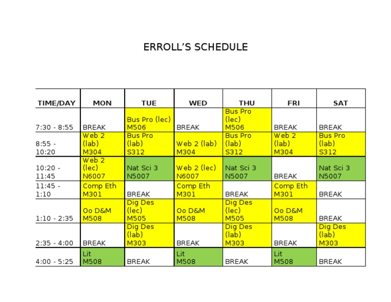 Erroll's Schedule | PDF