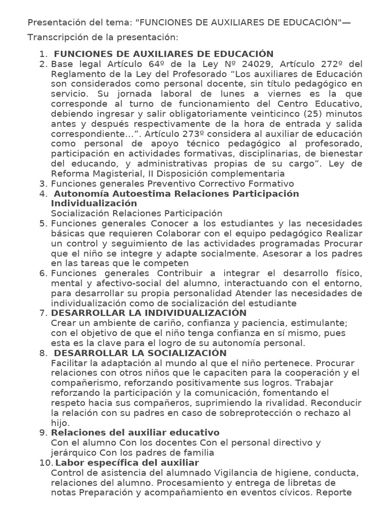 Funciones Clave de Auxiliares Educativos | PDF | Educación de la ...
