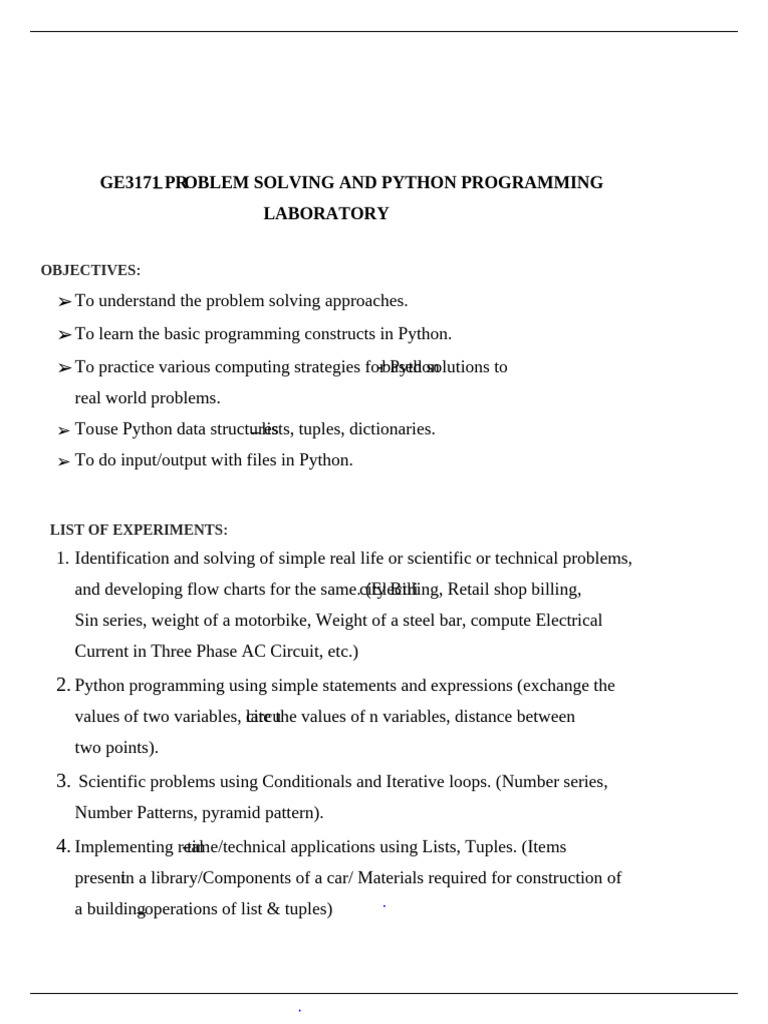 GE3171 - Python Lab Manual ORIGINAL | PDF | Area | Computer Programming