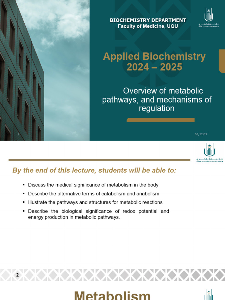 Lect 5 - Overview of Metabolism and Metabolic Regulation | PDF ...