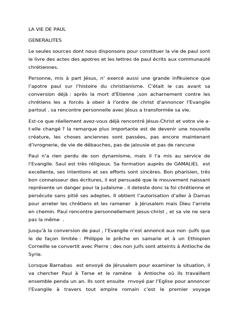 La vie de l'apôtre Paul | PDF | Paul l'apôtre | Jésus