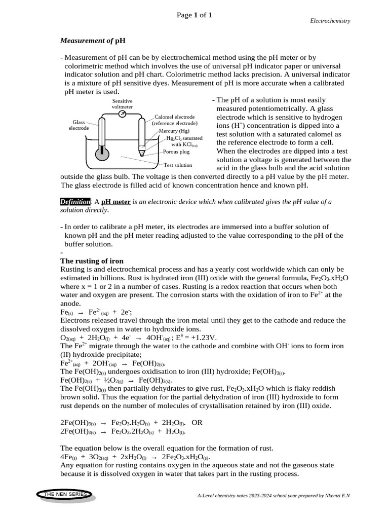 Electrochemistry (CURRENT) - STDT6A | PDF | Ph | Rust