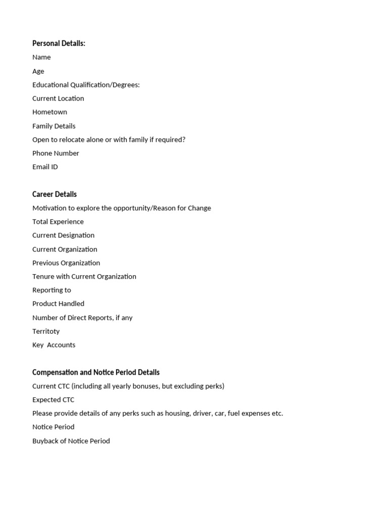 Comprehensive Personal And Career Profile Pdf