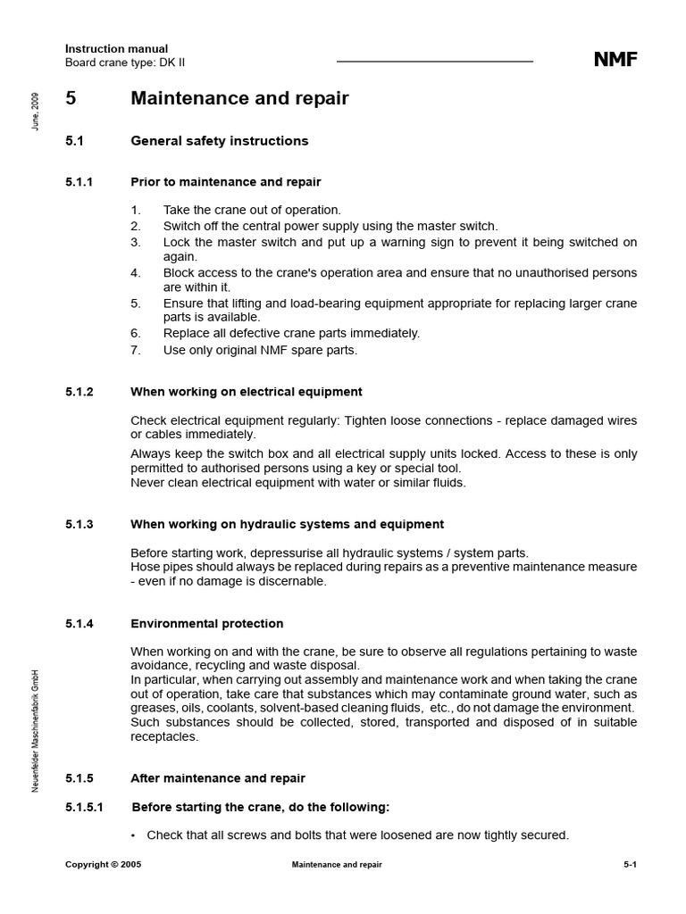 NMF DK II Crane Maintenance Manual | PDF | Crane (Machine) | Switch