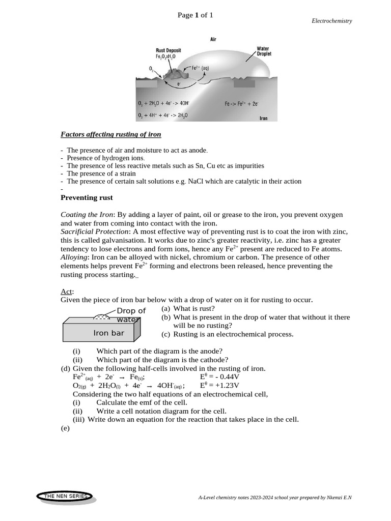 A-Level Chemistry: Rusting & Prevention | PDF