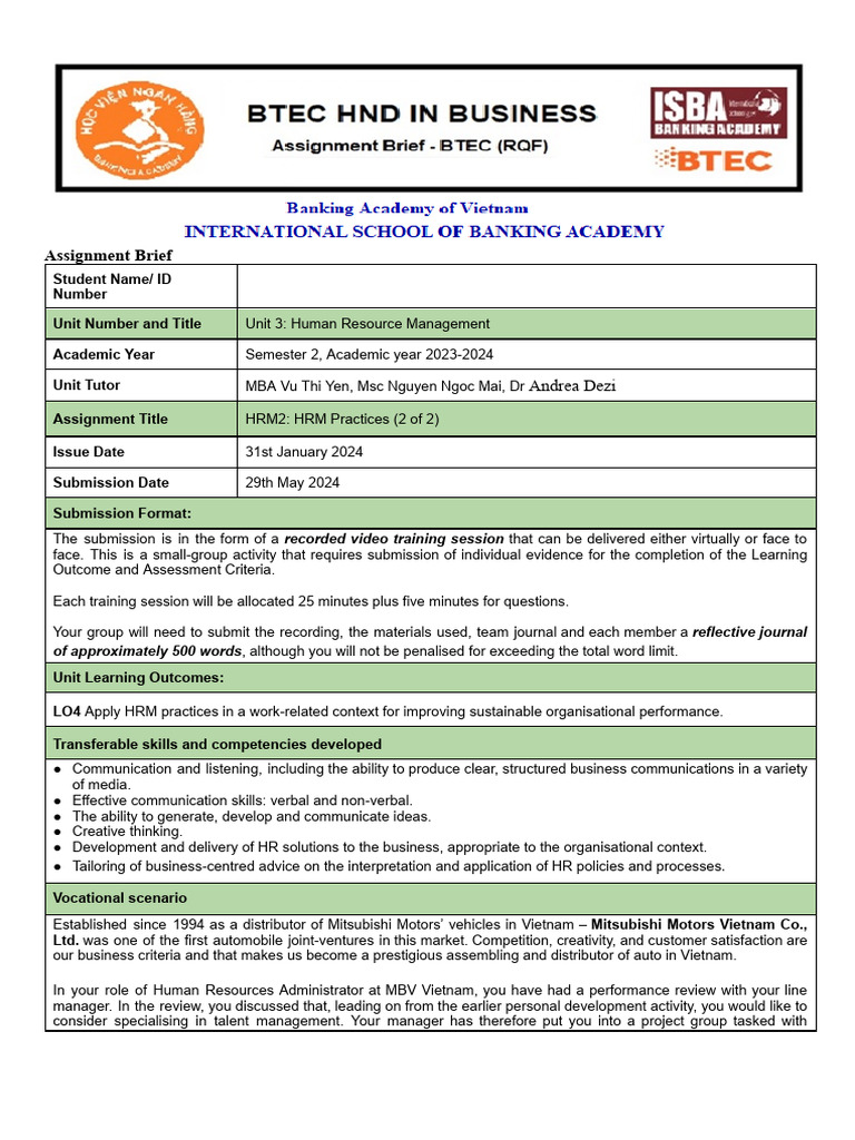Unit 3. HRM Assignment 2 of 2 (311223) | PDF | Human Resource ...