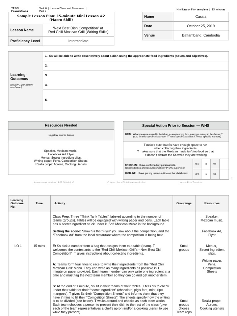 _Cooking Competition_ Writing Lesson - Sample Lesson Plan - GOOGLE ...