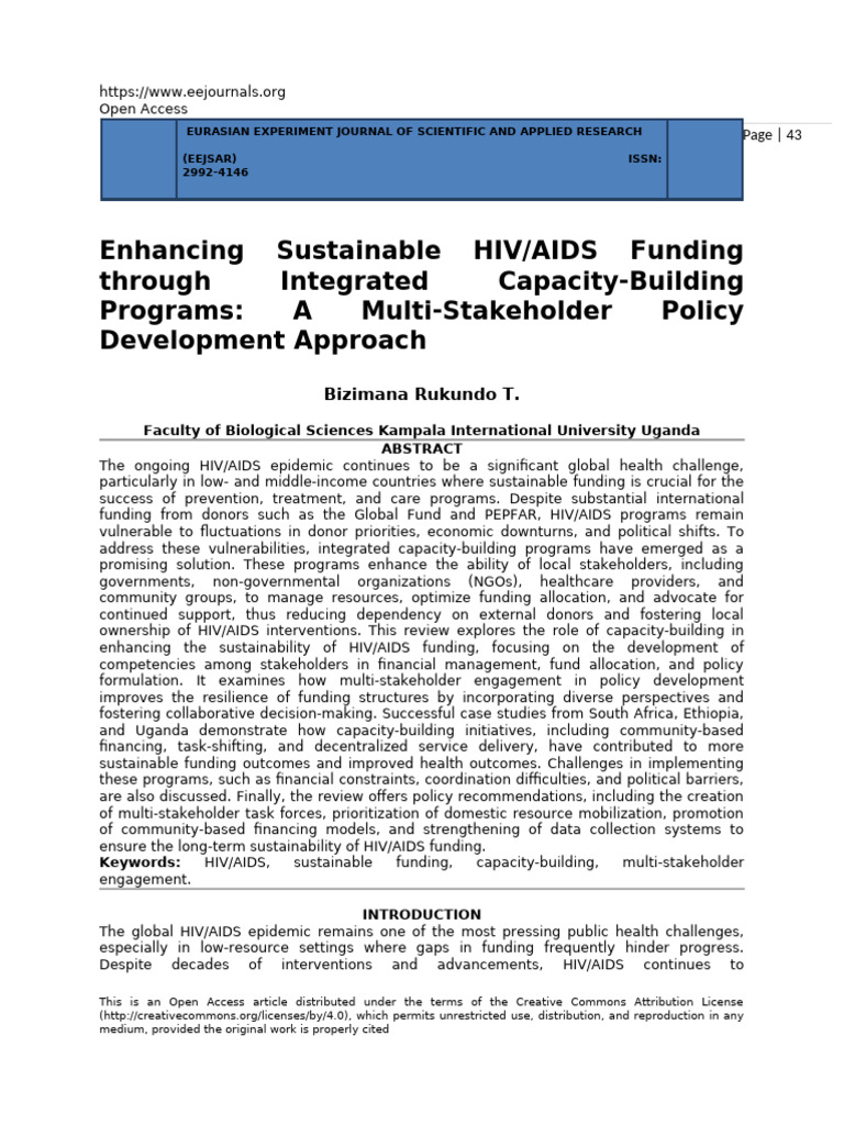 Enhancing Sustainable HIV/AIDS Funding Through Integrated Capacity ...