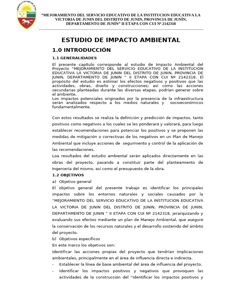 Estudio de Impacto Ambiental. | PDF | Evaluación de impacto ambiental ...
