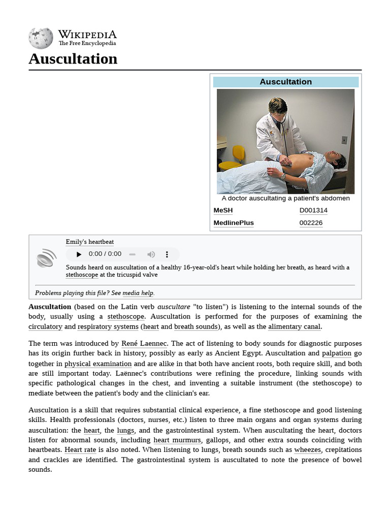 Auscultation | PDF | Cardiology | Heart