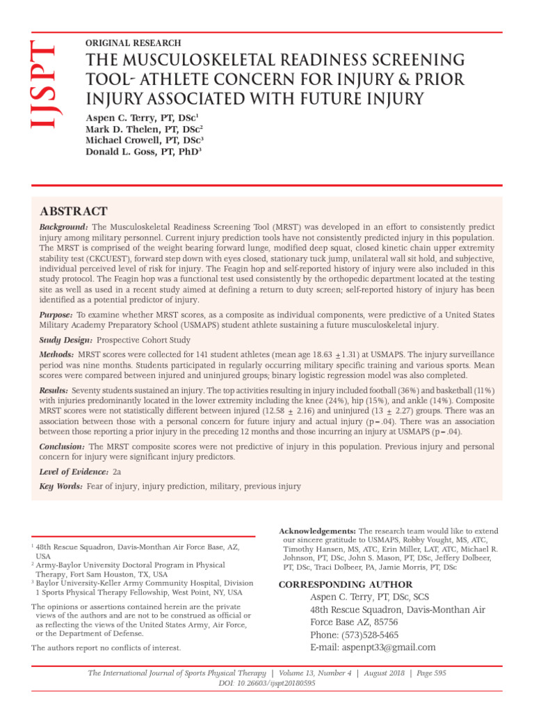 MRST Injury Prediction in Military Athletes | PDF | Sensitivity And ...