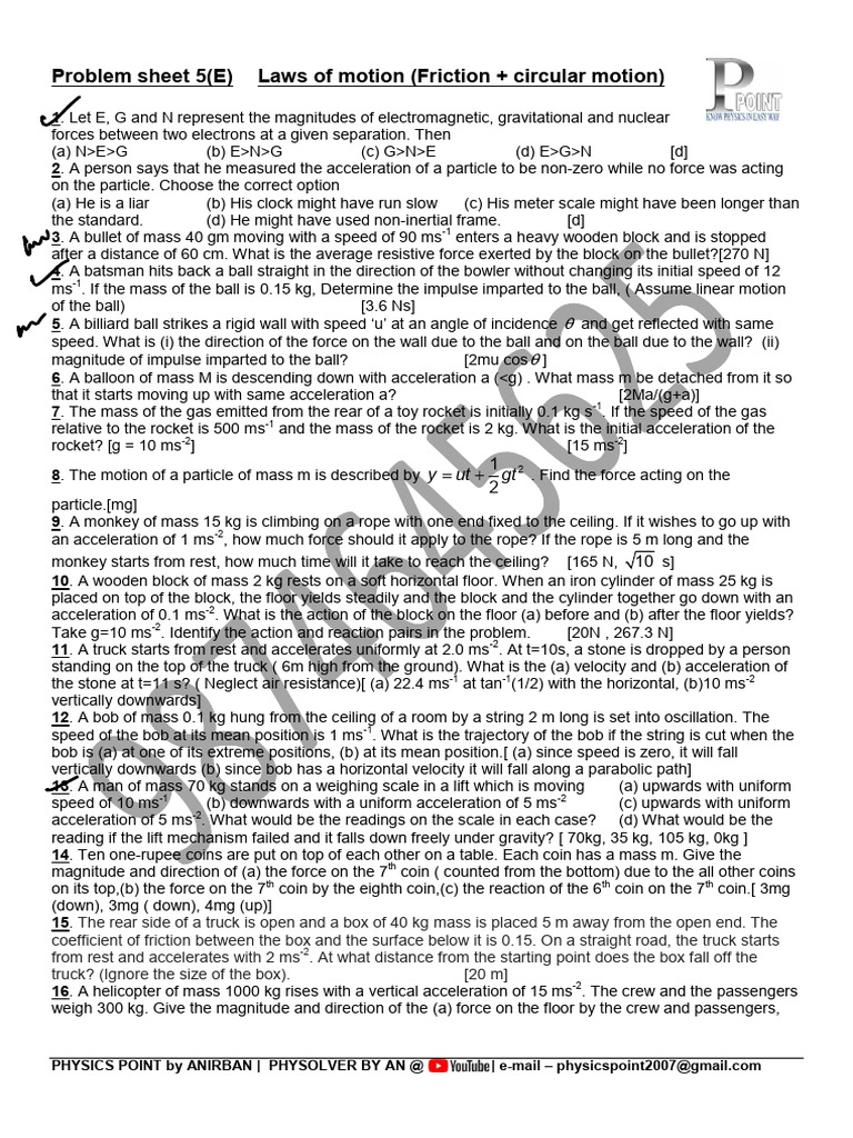 Laws of Motion Problem Sheet | PDF | Force | Mass