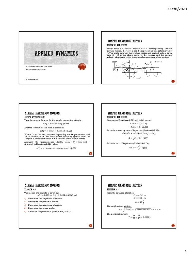 Simple Harmonic Motion Solutions | PDF | Acceleration | Velocity