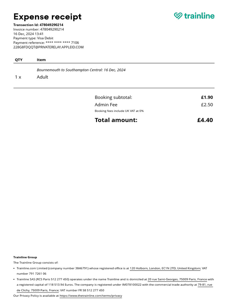 Expense Receipt for Train Travel | PDF