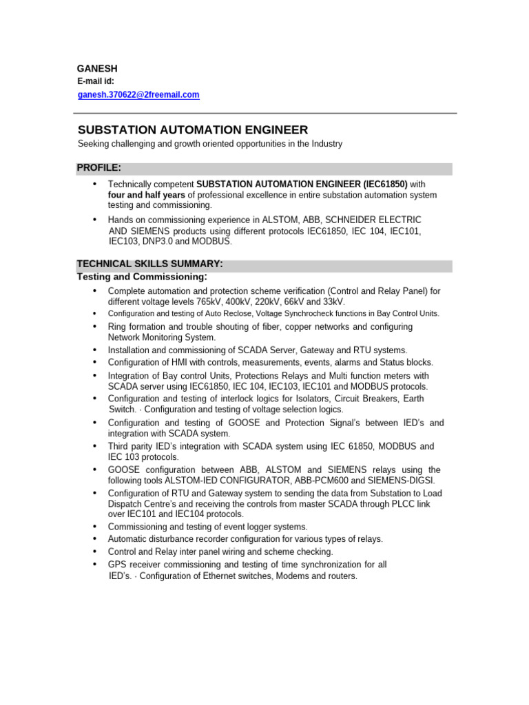 CV ENGINEER SCADA DCS | PDF | Scada | Electrical Substation