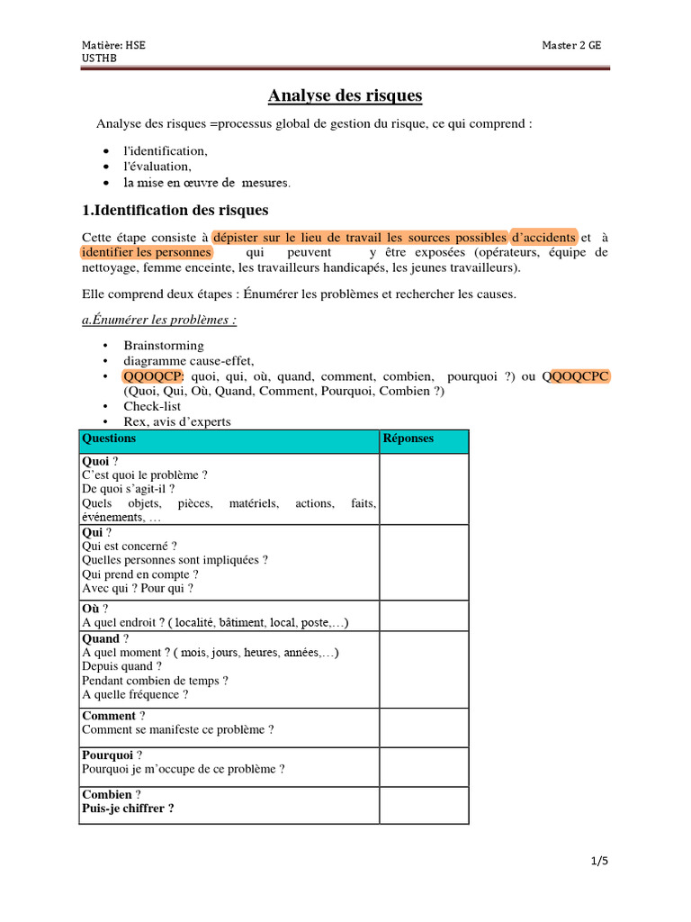 Analyse des Risques HSE en Entreprise | PDF | Risque | Gestion des risques
