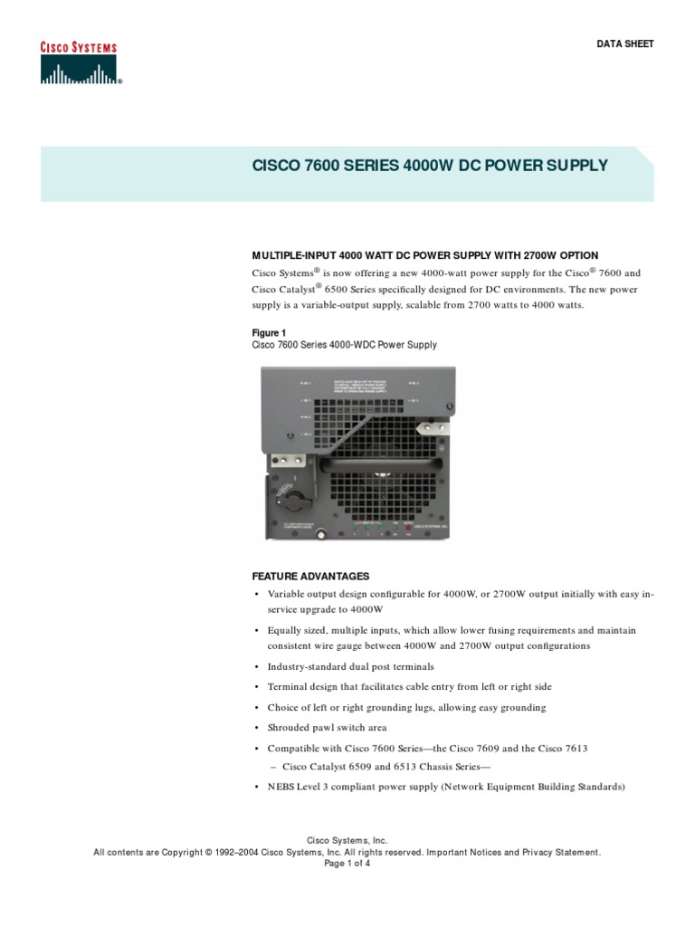 Cisco 7600 Series 4000W DC Power Supply PDF Cisco Systems Power