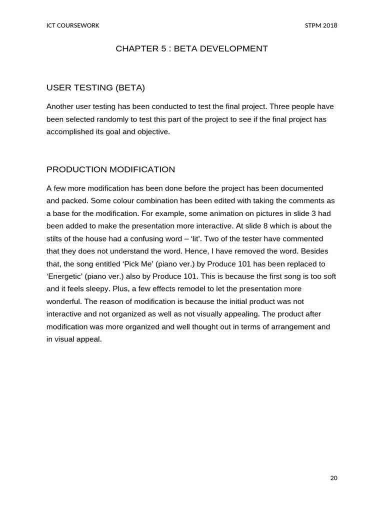STPM 2018 ICT Coursework: Beta Testing & Modifications | PDF