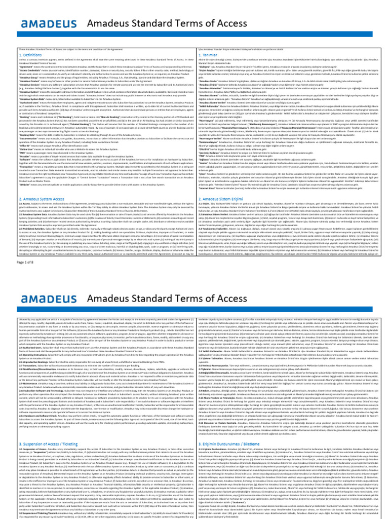 Amadeus Standard Terms of Access TR | PDF