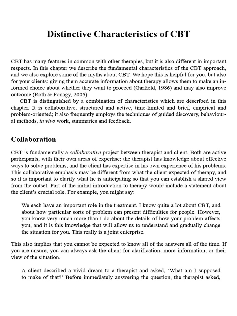 Characteristics of Cognitive Behaviour Therapy | PDF | Cognitive ...