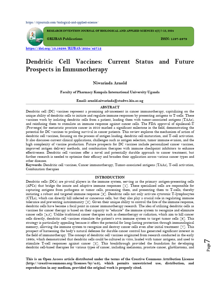 Dendritic Cell Vaccines in Cancer Immunotherapy | PDF | Immune System ...