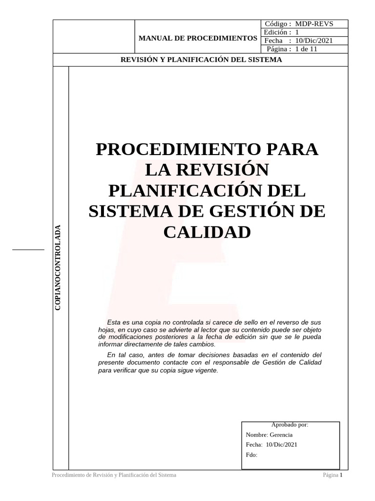 Revisión y Planificación del SGC | PDF | Sistema de manejo de calidad ...