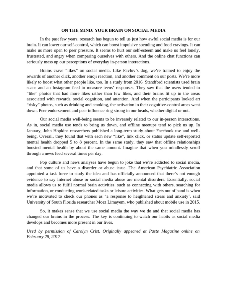 Impact of Social Media on Mental Health | PDF | Popular Culture & Media ...