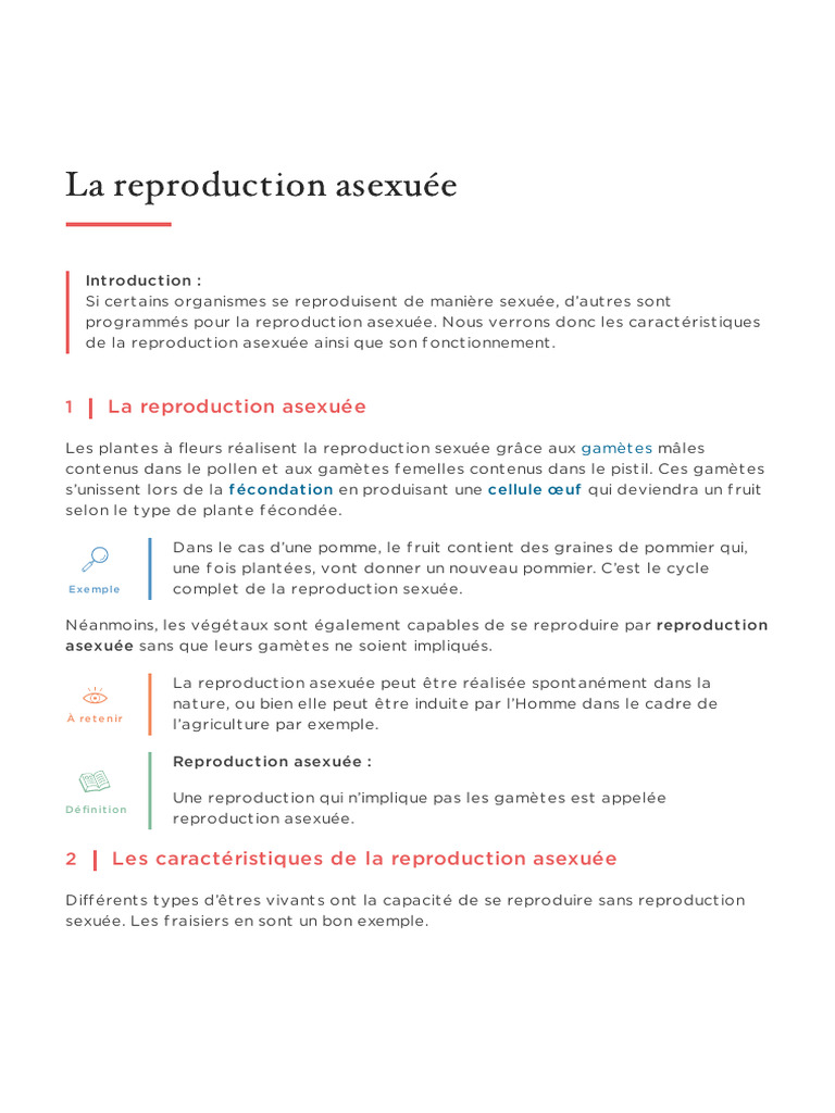 Chap7 La Reproduction Asexuee Fiche de Cours | PDF | la reproduction ...