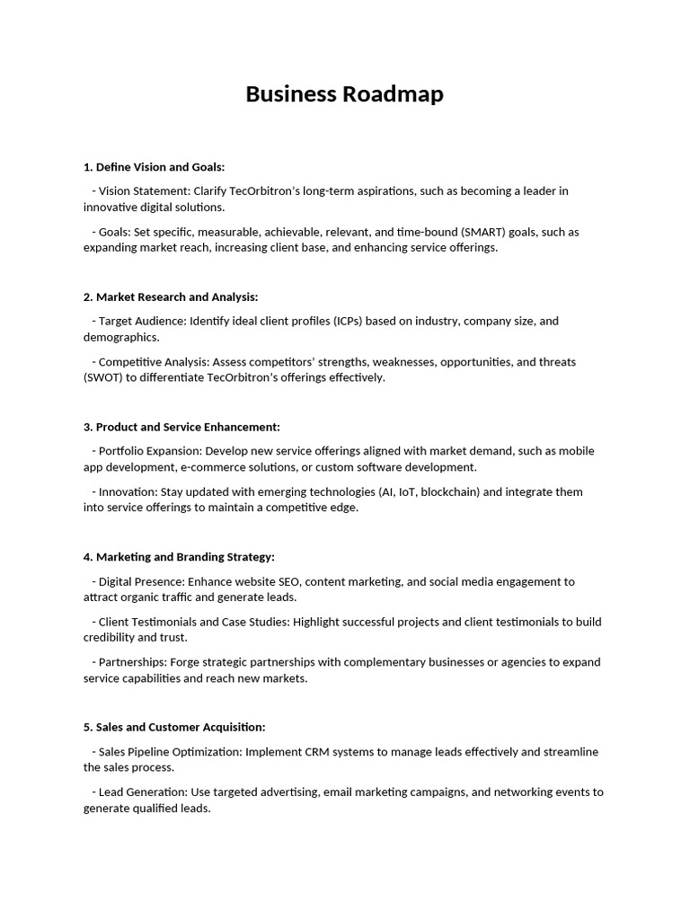 Business Roadmap Pdf Marketing Performance Indicator