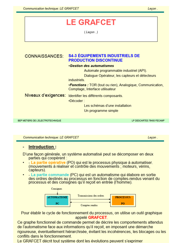 Introduction au GRAFCET en automatisme | PDF | Automate programmable ...