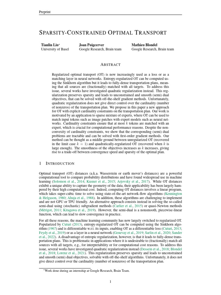Sparsity-Constrained Optimal Transport | PDF | Mathematical ...