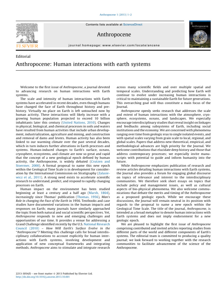Chin Et Al. 2013 - Anthropocene - Human Interactions With Earth Systems ...