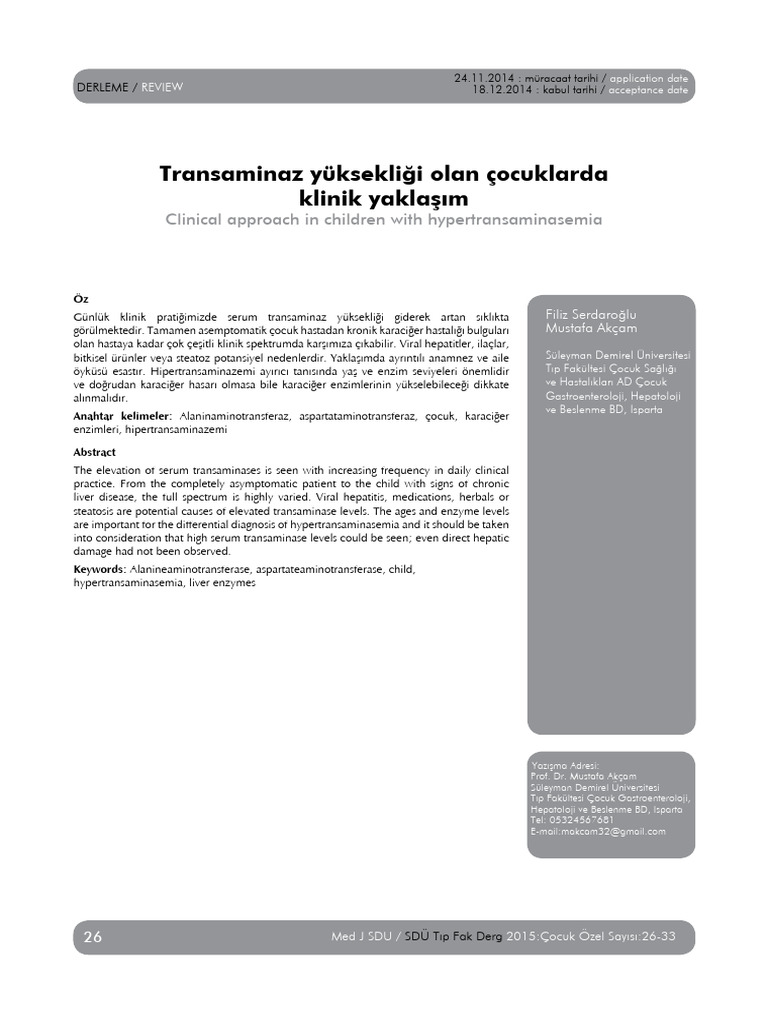 Transaminaz Y - Ksekli - I Olan - Ocuklarda Klinik Yakla - M (#261253 ...