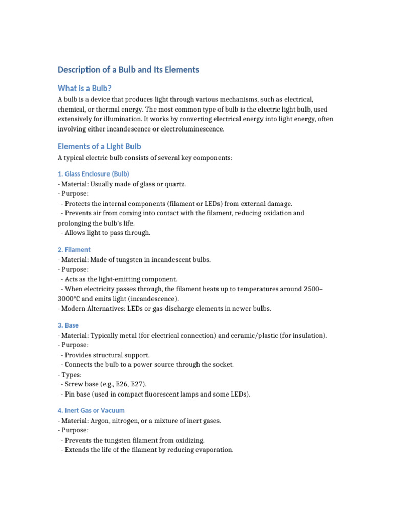 Bulb Description and Elements | PDF | Incandescent Light Bulb ...