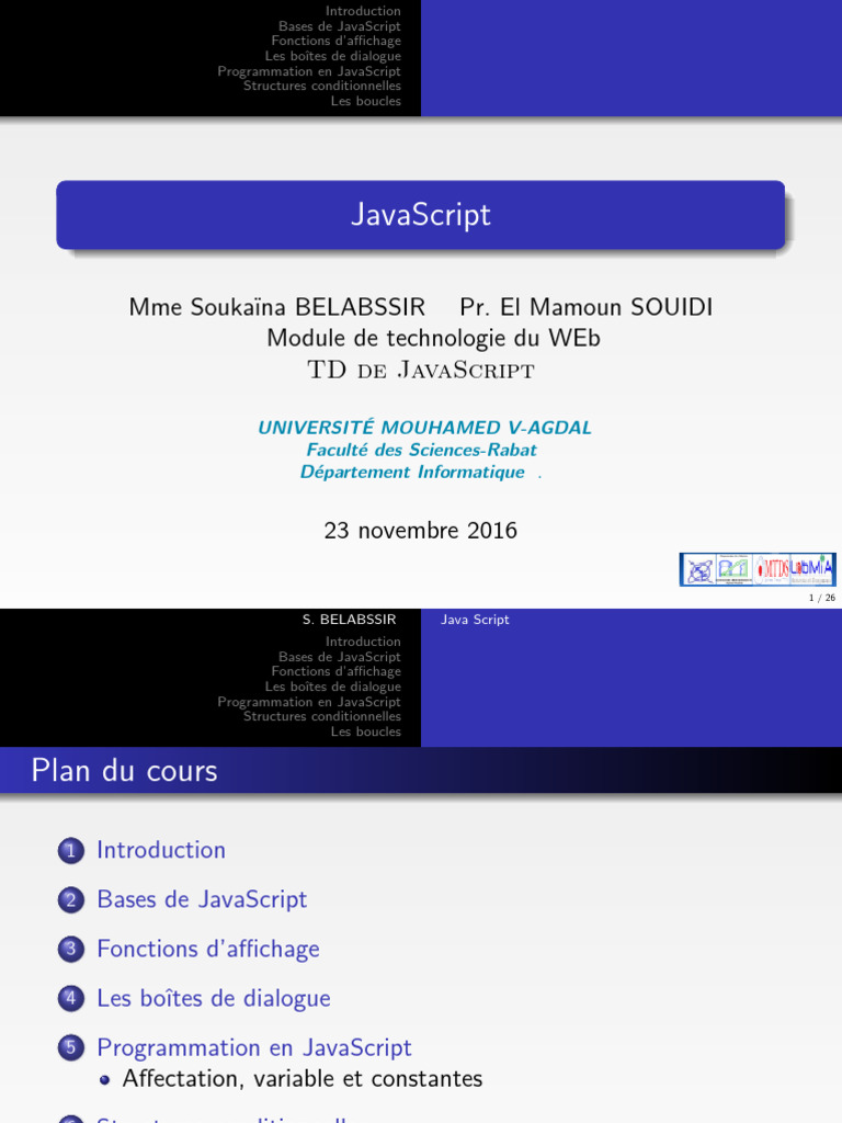 Cours de JavaScript : Introduction et Bases | PDF | JavaScript ...