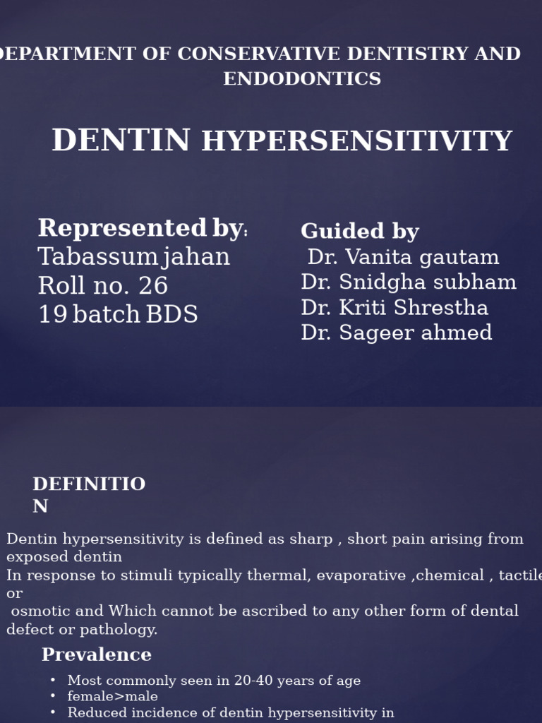 Dentin Hypersensitivity Tabassum Jahan | PDF | Dentin | Dentistry