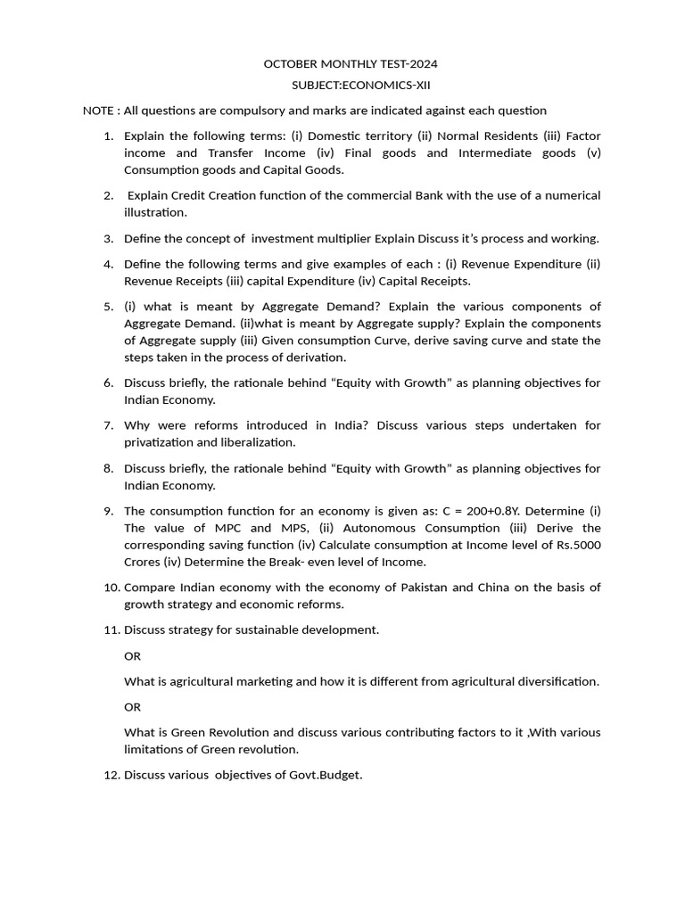 October Monthly Test | PDF