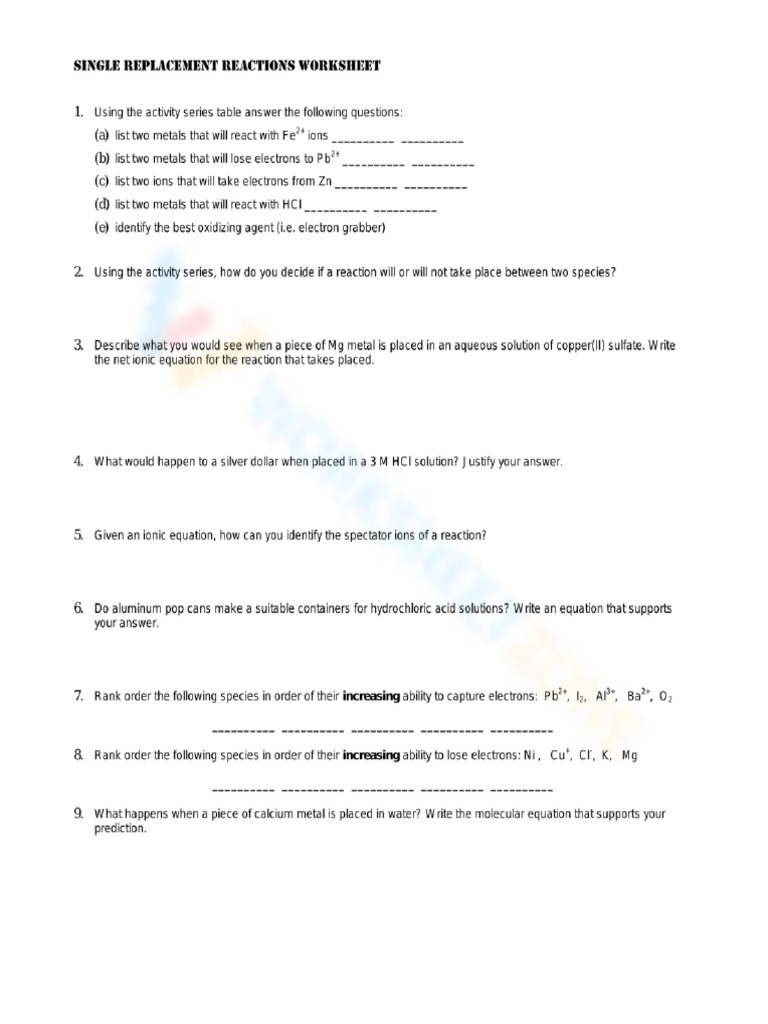 Double Replacement Reactions Worksheet | PDF
