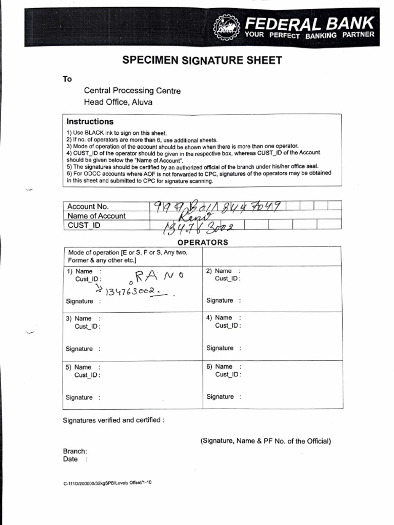 Specimen Signature Sheet Instructions | PDF