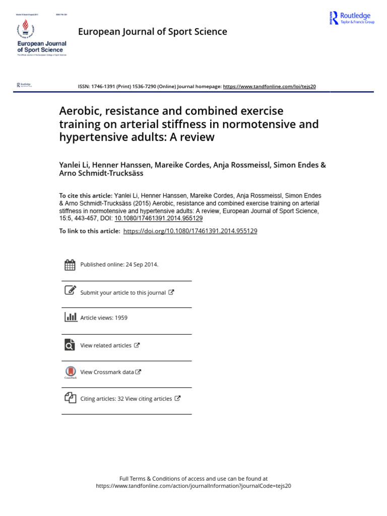 Aerobic Resistance and Combined Exercise Training On Arterial Stiffness ...
