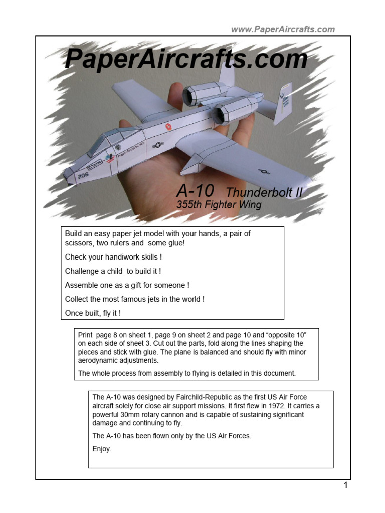 A-10 ThunderBolt Paper Aircrafts | PDF | Flight | Aileron